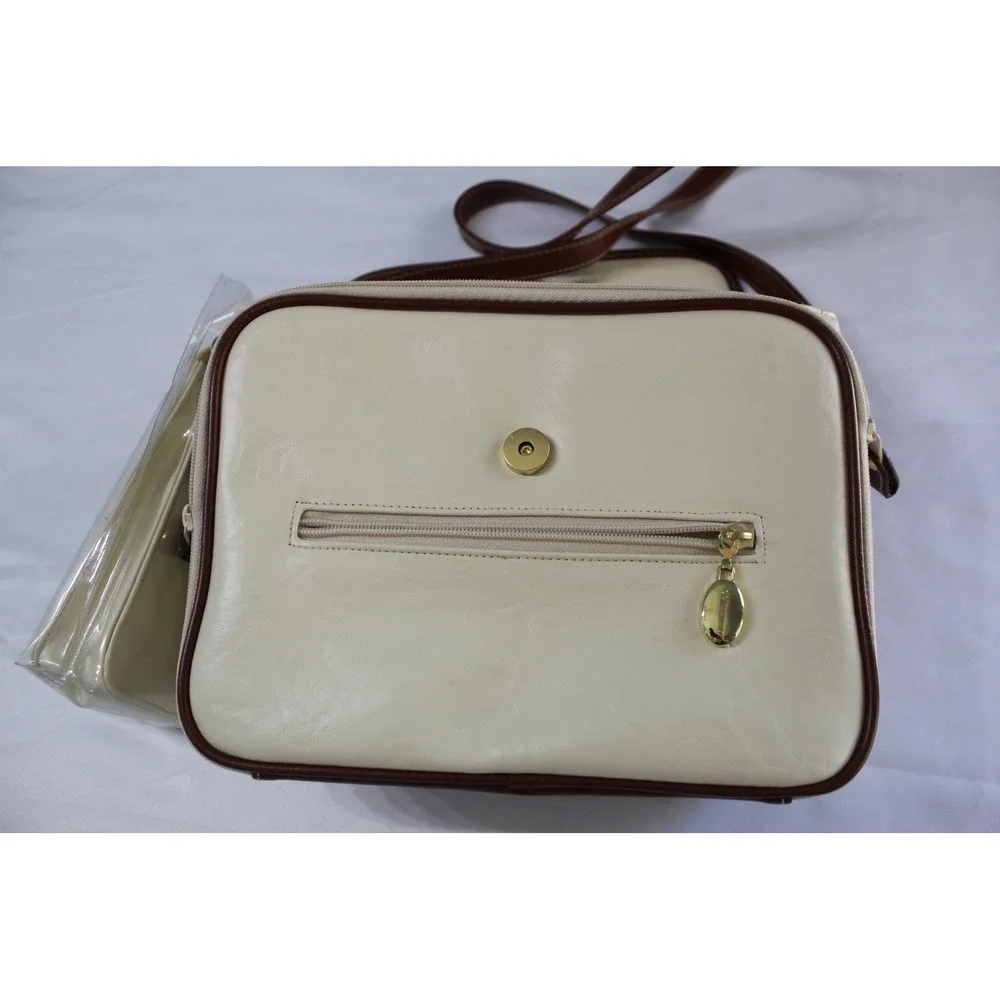 Della Prima Vintage Cream Brown Colorblock Crossbody Organizer Bag with Pouch